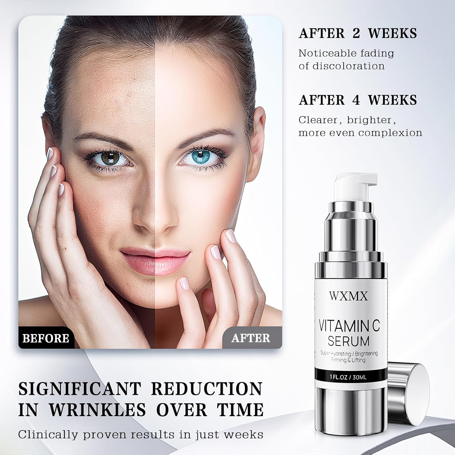 Super Vitamin C Serum for Face: All-in-One Hydrating Anti-Aging Formula by Vitamin C, Hyaluronic Acid, Caffeine-Firming, Lifting, Targets Dark Spots, Wrinkles, Valentines Day gifts for her, 1 fl oz - Image 3