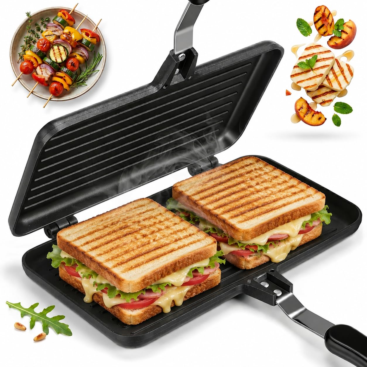 BESTonZON Padella a doppio lato non per cuocere pancake pan frittata vassoi sandwich maker flip padella per colazione toast panini waffel