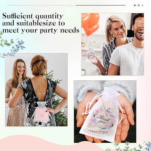 Miniatura 6 de MANOPAWS 100 bolsas de agradecimiento transparentes, bolsas de organza transparente, pequeñas bolsas de malla con cordón floral a granel, bolsa de
