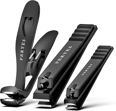 FERYES 3PCS Nail Clippers Set Long Handled Angled Toenail Clipper for Thick Nails for Seniors, Straight Blade Toe Nail Clippers for Tough Nails, and Curved Blade Fingernail Clippers for Men & Women