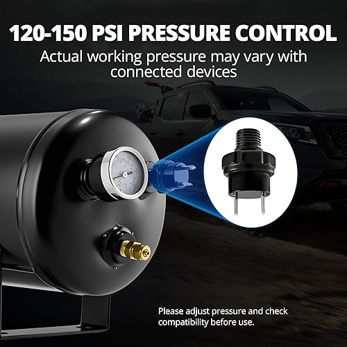 Miniatura 4 de EVIL ENERGY Kit de tanque de aire de 2.5 galones, 6 puertos, 1/4" NPT 150PSI, clasificado para camión, automóvil, bocina de aire, inflado de