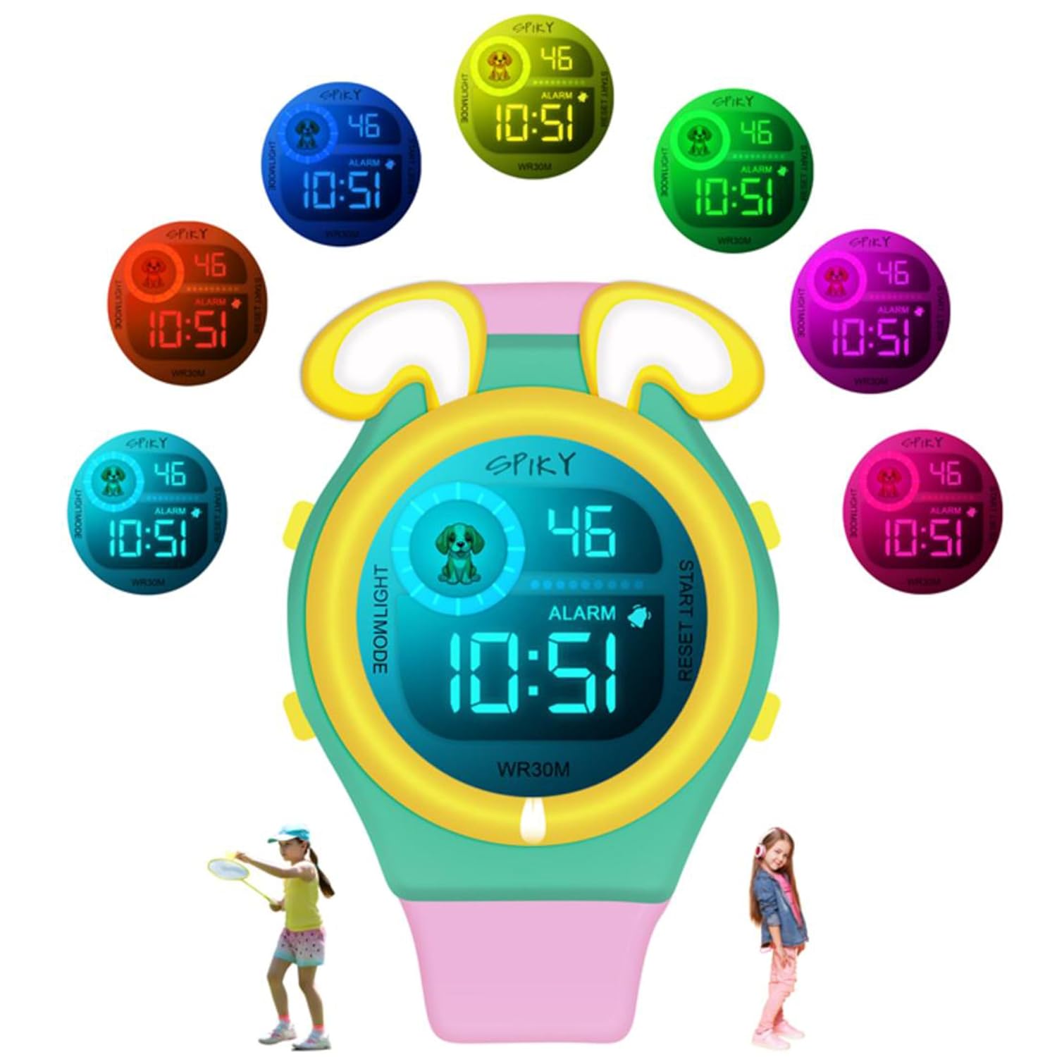 SPIKY Digital Sports Watch for Kids | Animal Shape Design | Multifunctional with 7 LED Luminous Lights | Water-Resistant | Best Birthday Gift Wrist Watches for Girls & Boys | Age 2-14 yrs