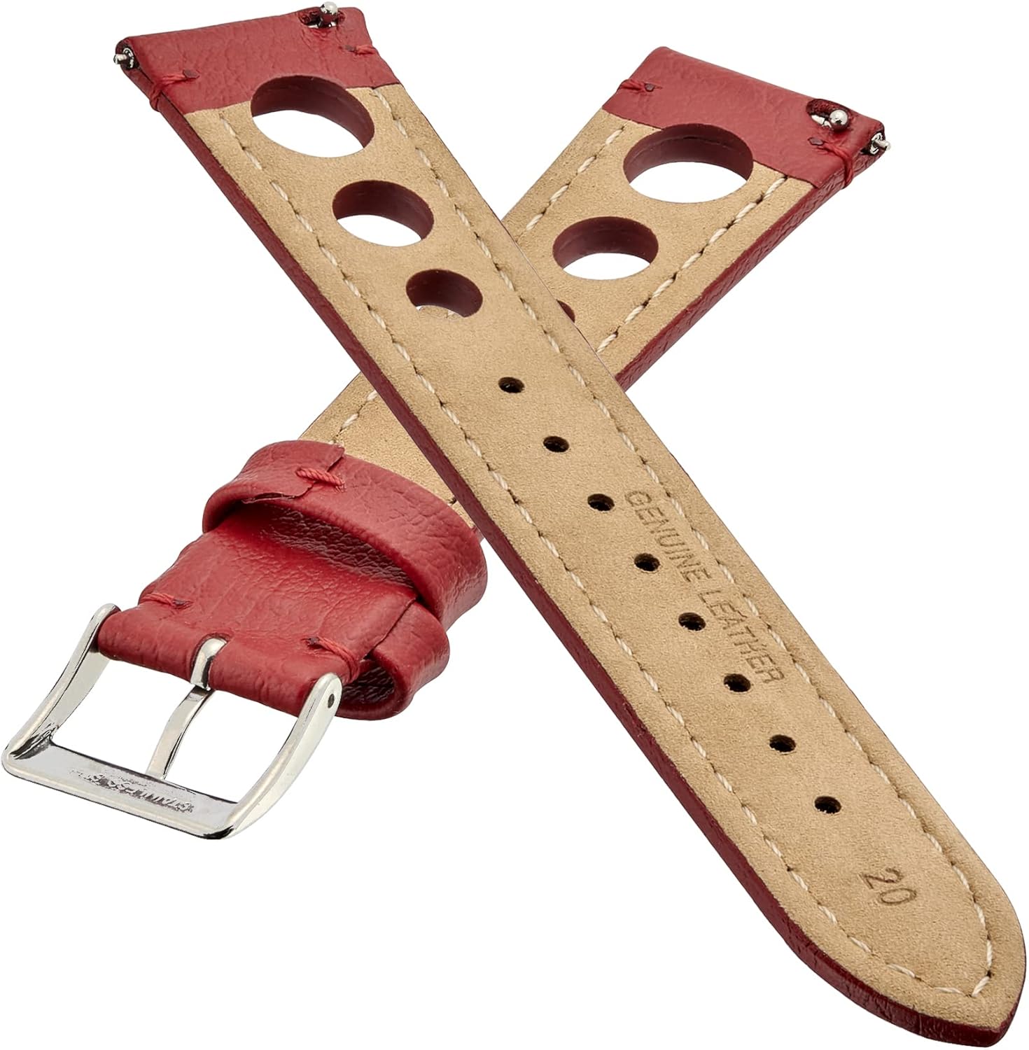Alpine Hand made genuine full grain leather watch strap with quick release spring bars - Black, Bown, Red, Navy - 18mm, 20mm, 22mm