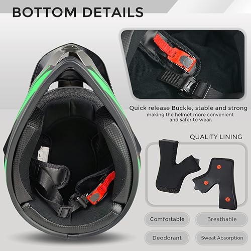 Miniatura 5 de Casco de motocross, casco de motocicleta ATV ATV para jóvenes y adultos, casco de bicicleta de montaña BMX de 4 ruedas para niños, certificado DOT,