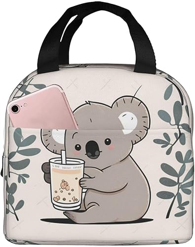Koalas Love To Drink - Bolsa de almuerzo aislada con té con leche, térmica, congelable, impermeable, Bento para almuerzo, para mujeres y hombres,