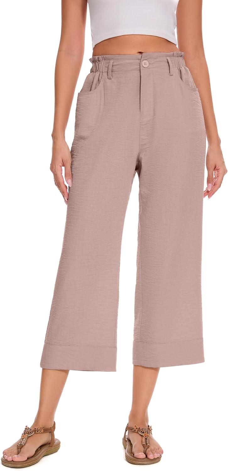 FUNYYZO Women Summer Capri Pants Trousers Pants Drawstring Waist Wide Leg Casual Loose Fit Dressy Pants - Image 5