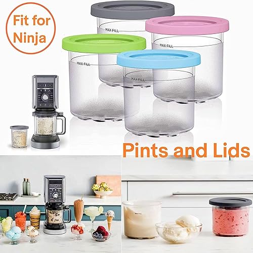 Miniatura 3 de EVANEM 246 pintas y tapas de crema, para creami ninja, pintas de helado de 16 onzas con tapas, aptas para lavavajillas, a prueba de fugas para