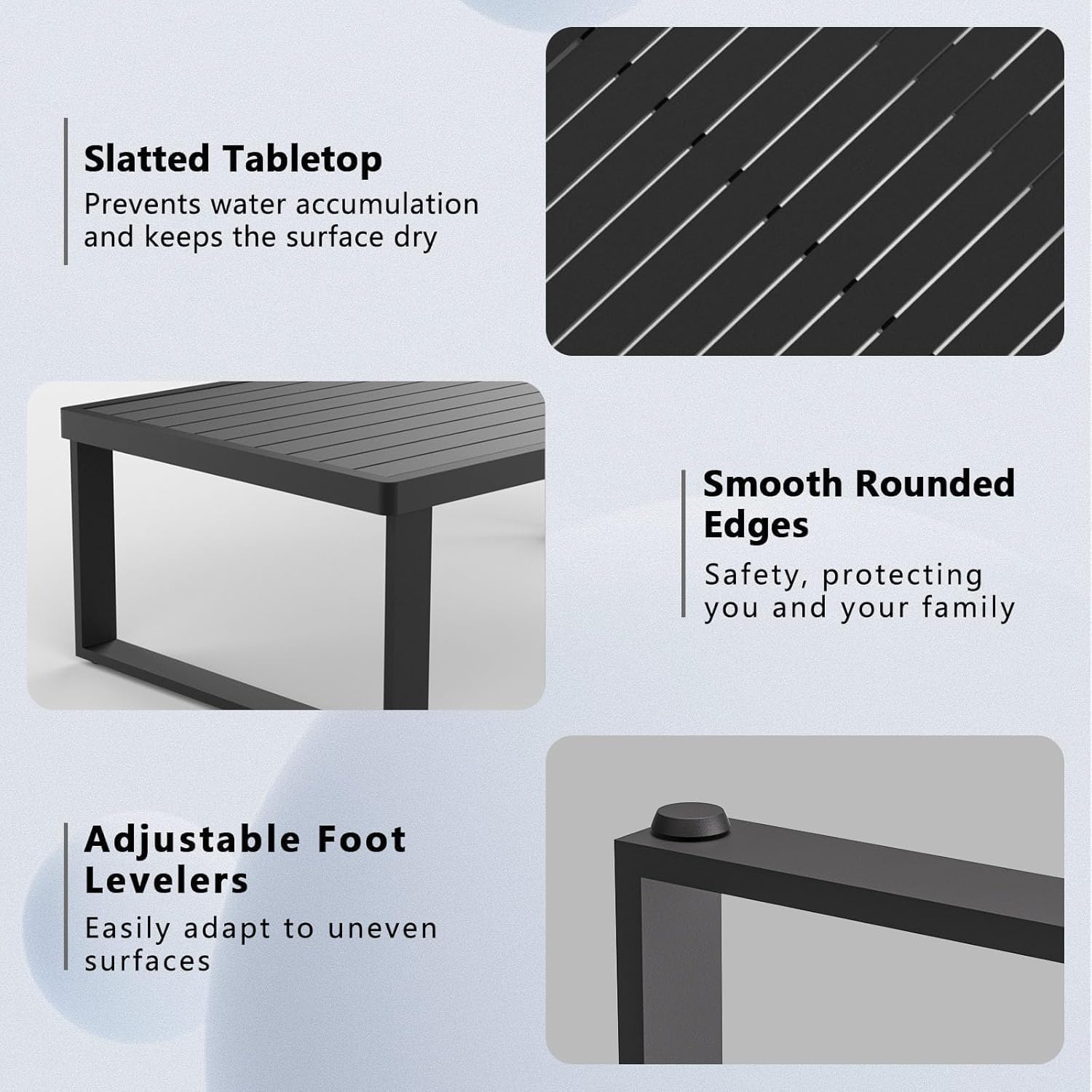 Aluminum Outdoor Patio Coffee Table for Deck and Poolside(Black, All-Aluminum)