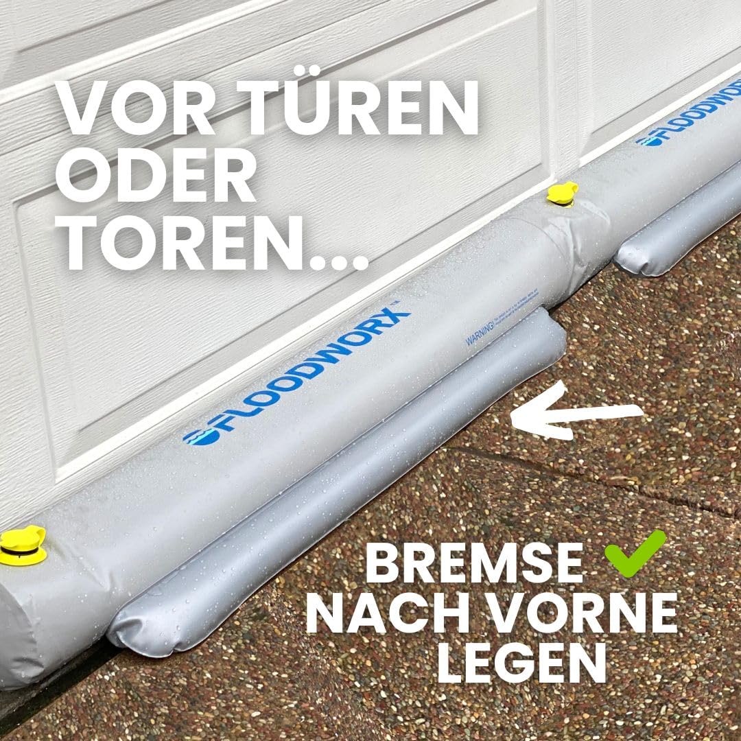 (1x) Floodworx Hochwasserschutzschlauch – Wiederverwendbare Wasserbarriere bei Starkregen & Überschwemmung | Mobiler Hochwasserschutz | Alternative zu Sandsäcken