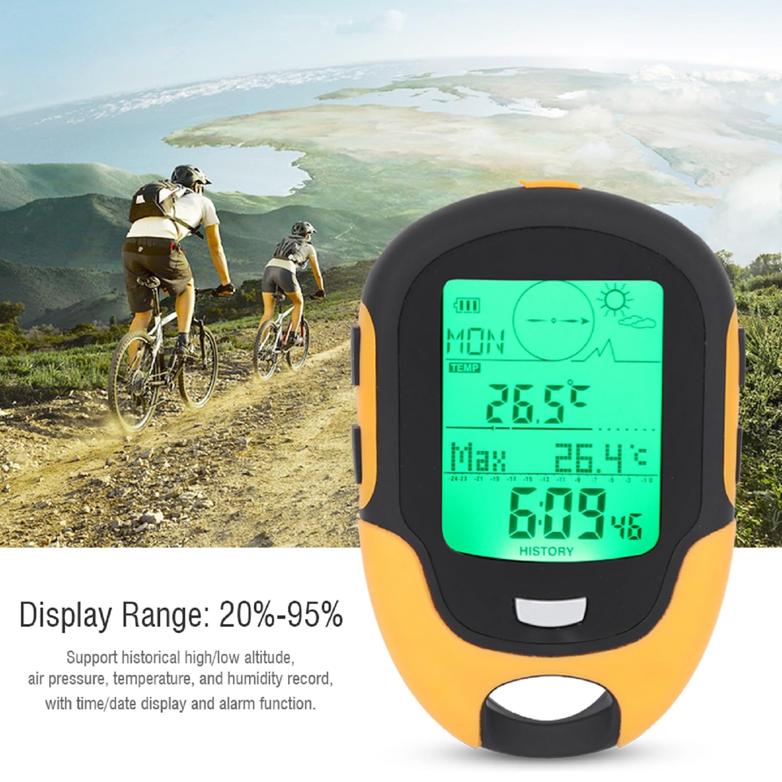 FR500 Al Aire Libre Multifuncional Coche Altímetro Barómetro Termómetro Higrómetro Brújula Altímetro Digital con Múltiples Funciones Portátil Senderismo Altímetro Trekking