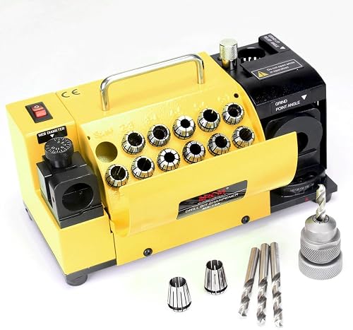 MRCM Drill Bits Sharpener,1/8"-9/16"(3mm -15mm) Drill bit Grinding Machine MR-13A, 95° to 135° Point Angle Re-Sharpener, Portable Bits Sharpening Machine with 13 Collets,All-Metal Housing
