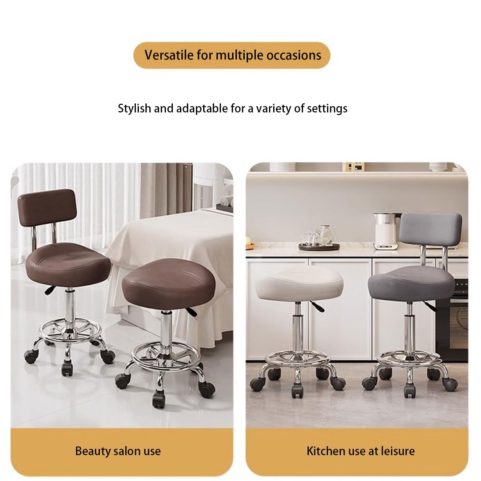 Drehhocker Mit Rückenlehne Rollhocker Höhenverstellbar Werkstatthocker Mit Rollen Ergonomischer Verdickter PU-Leder-Drehsattelstuhl Für Salon Spa Massage Klinik(Gray)