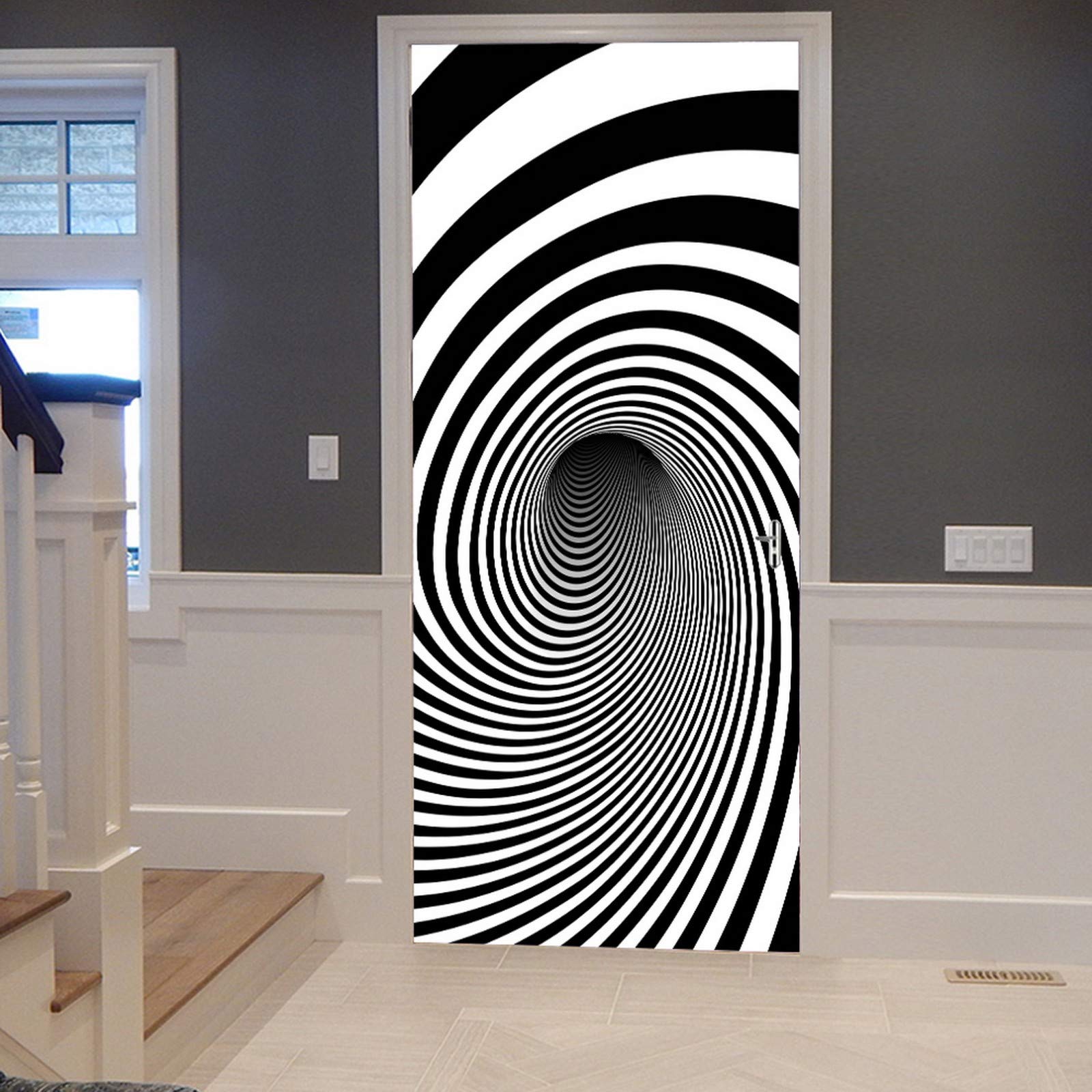Autocollant porte 3D pour agrandir une petite pièce sombre avec tunnel en spirale