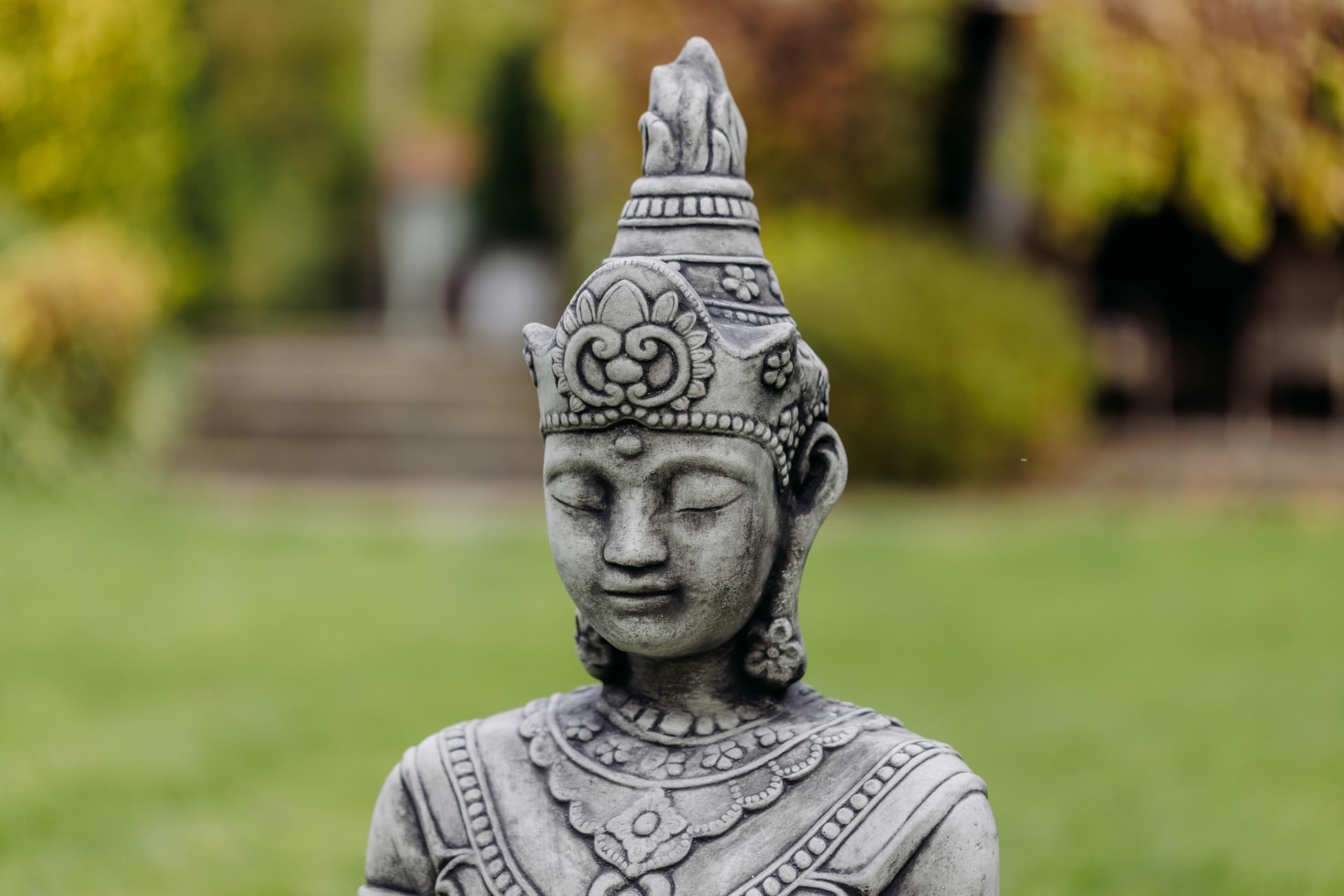 gartendekoparadies.de Thailändische Buddha Statue, Steinfigur, H. 80 cm, 75 kg, Grau, frostsicher aus Steinguss für Außenbereich