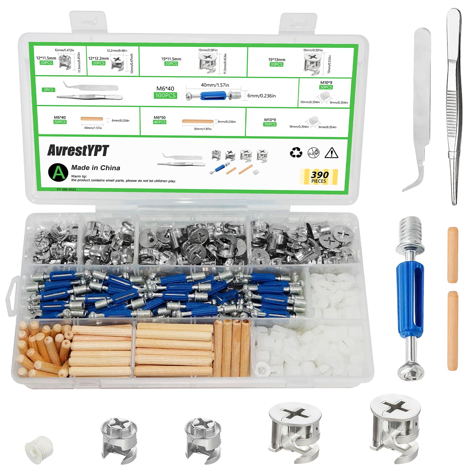 390PCS Cam Locks for Furniture 3-in-1 Eccentric Hardware Wheels Furniture Fasteners Cam Lock Nuts and Cam Screws Furniture Cam Lock Fasteners for