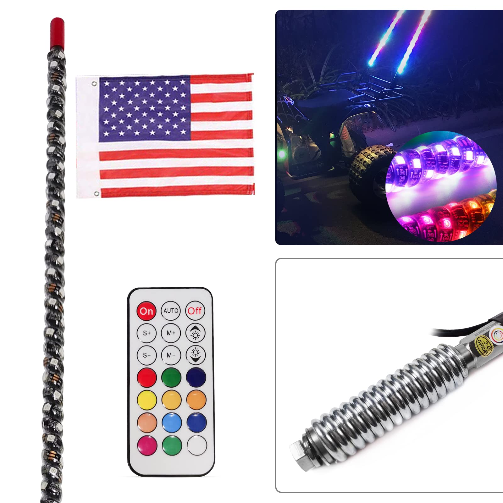 Buy Kingshowstar 3FT LED Whip Light with and Remote Control 360°Spiral