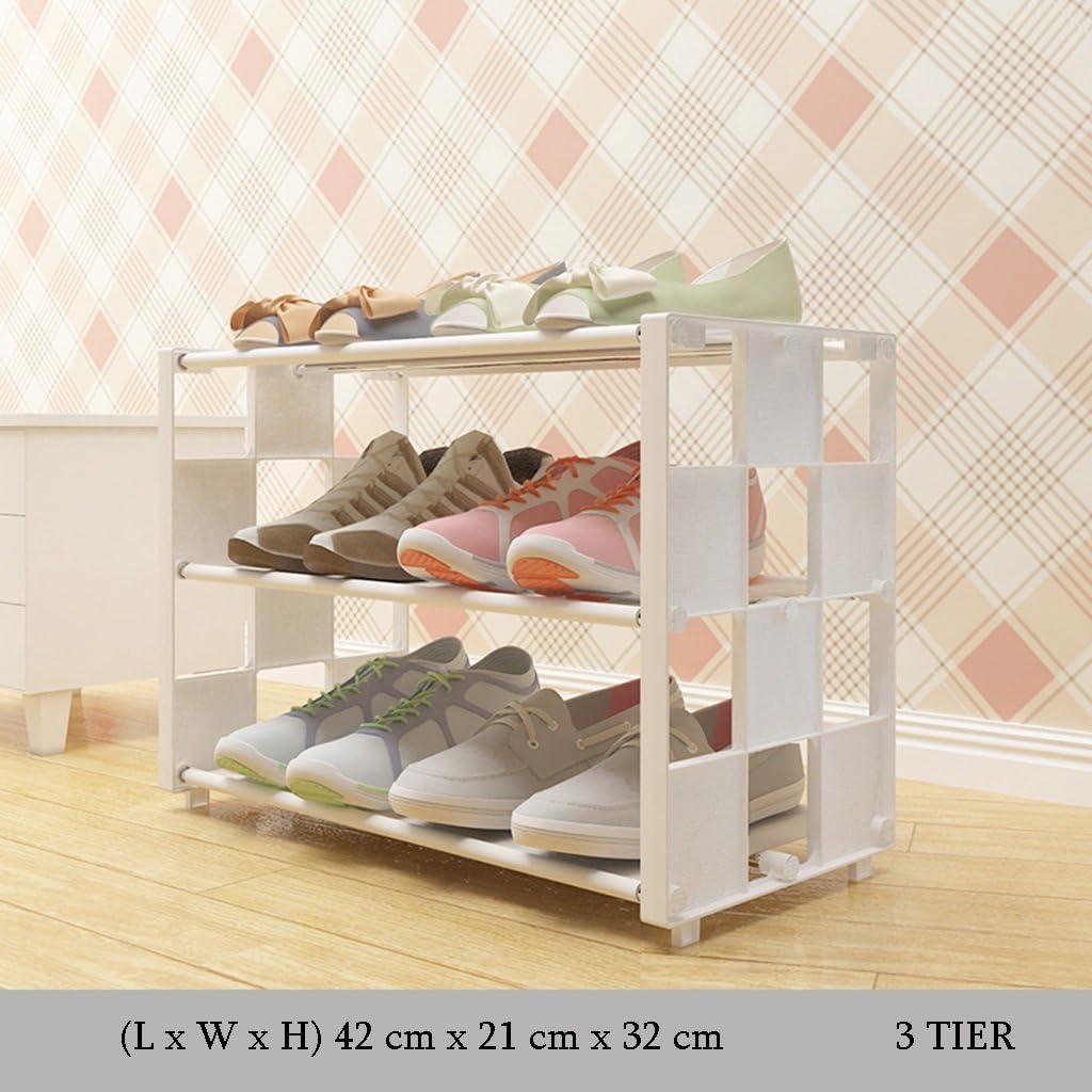 ZAQ Lightweight Compact Shoe Rack Kids Adjustable Storage Shelf Organiser Holder 3 To 9 Tier Door Hall Balcony Entrance Corner (Color : Length 42cm, Size : 3 tier)