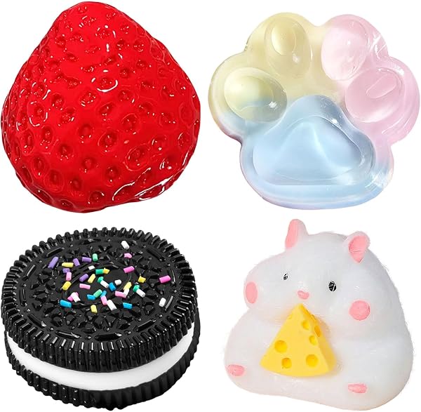 SSKHE 4Pcs Taba Squishy Set, Fraise + Hamster + Chat Paw + Hamster, Fufu Squishy Squishe Toy Squishes Kit pour Le soulagement du Stress Sensory Play Fidget Cadeaux pour Les Enfants ou Les Adultes - 1