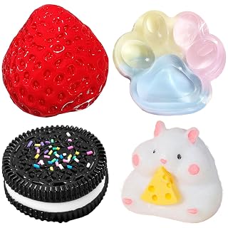 SSKHE 4Pcs Taba Squishy Set, Fraise + Hamster + Chat Paw + Hamster, Fufu Squishy Squishe Toy Squishes Kit pour Le soulagement du Stress Sensory Play Fidget Cadeaux pour Les Enfants ou Les Adultes - Amazon product rated Grade A