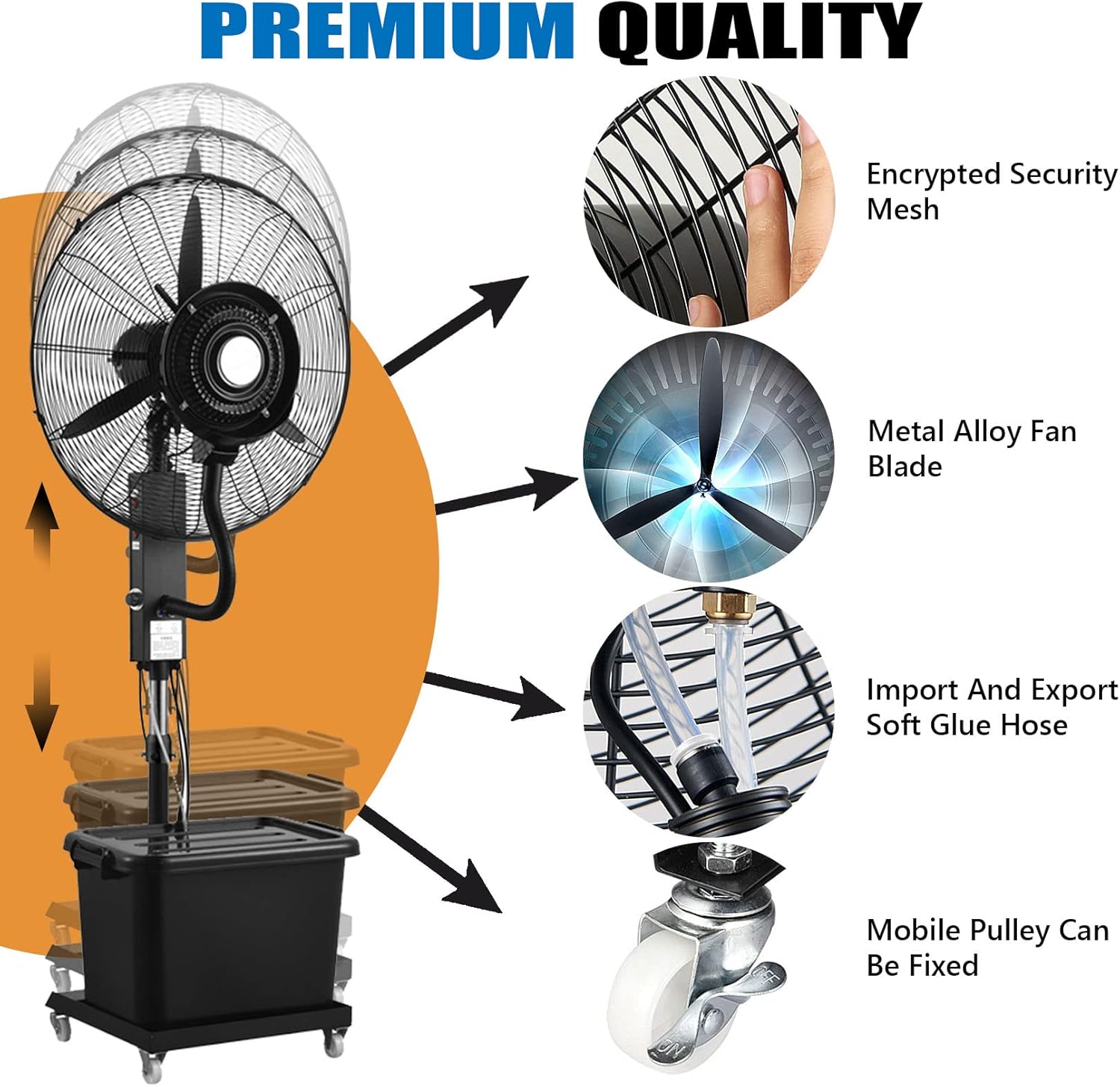 Misting Fan Outdoor, 26/30" Pedestal Fan with Adjustable Height, 3 Speeds, 60° Oscillation, Cooling Fan for Patio, Garden, Backyard, Black