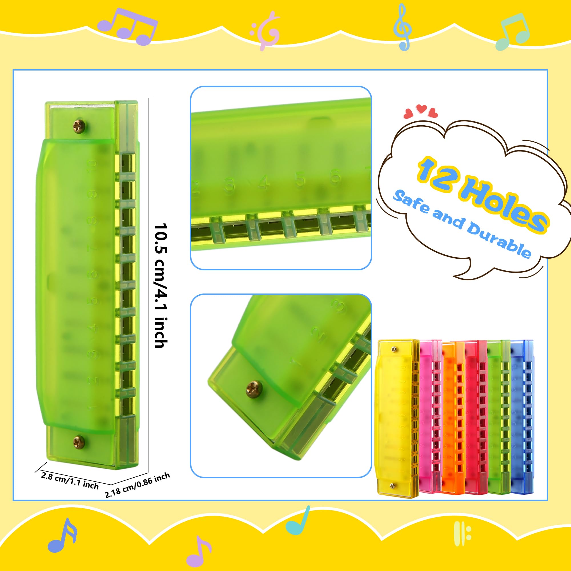 12 Pcs Kids Plastic Harmonica Bulk 10 Holes Toy Harmonica Translucent Harmonica Musical Instruments for Boys Girls Beginner, 6 Colors