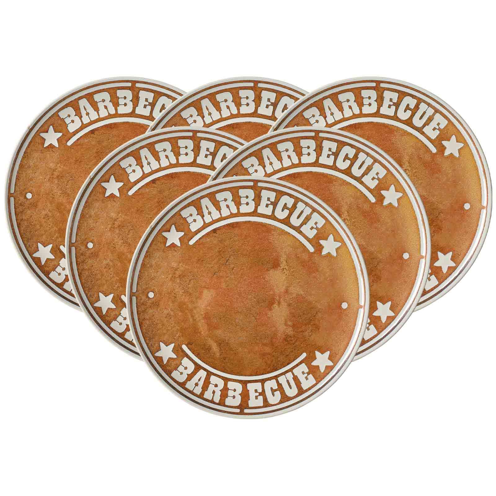 Ritzenhoff & Breker Rusty Grill-Geschirr Grillteller 6er Set – Ø 32 cm – Große Steinzeug Teller im rustikalen Design – Spülmaschinenfest & mikrowellengeeignet – Braun & Beige