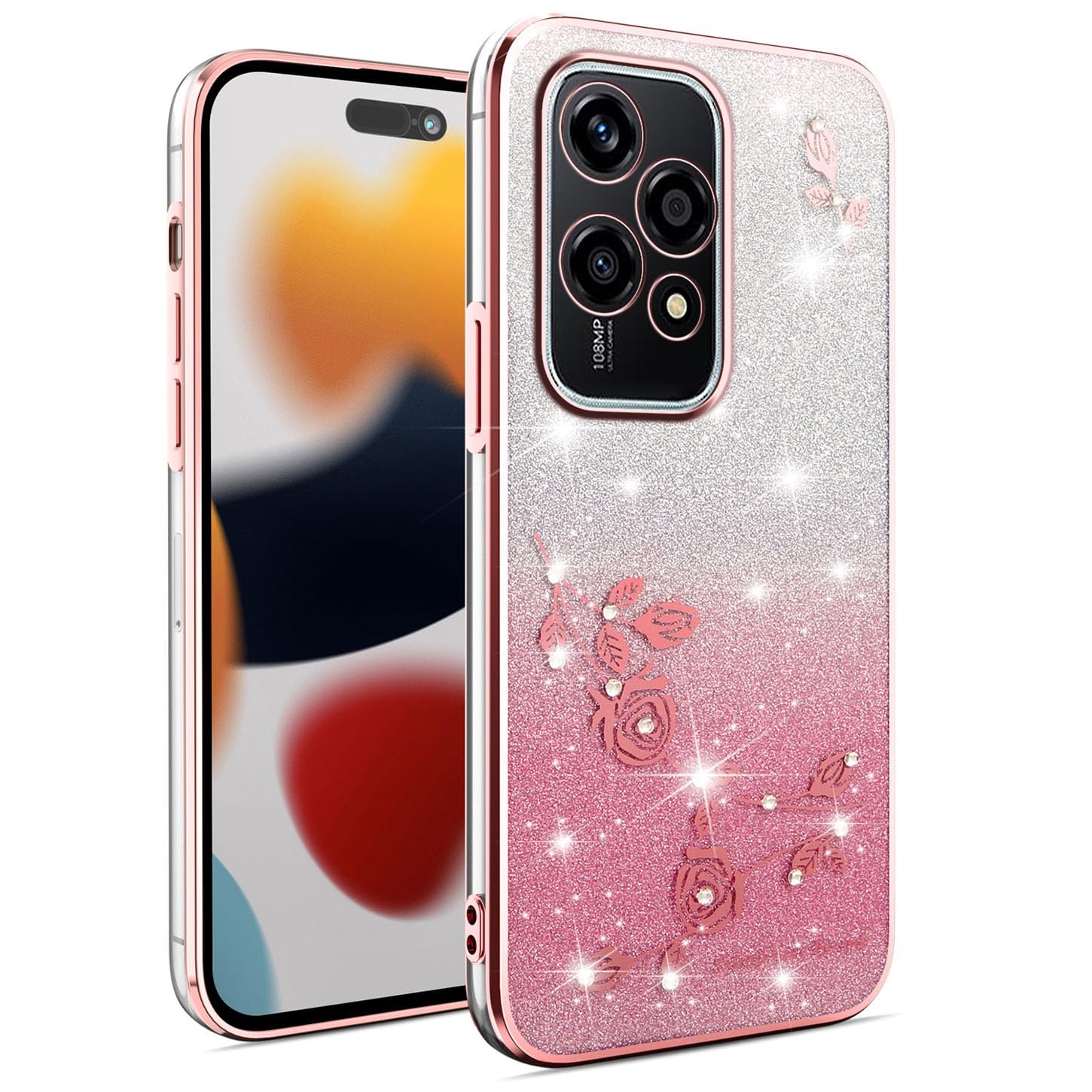 Wousunly Compatible Con Funda Honor 200 Lite Silicona Clear Glitter, Funda Honor 200 Lite Transparente Antigolpes Bling Brilla Ultrafina Case (morado