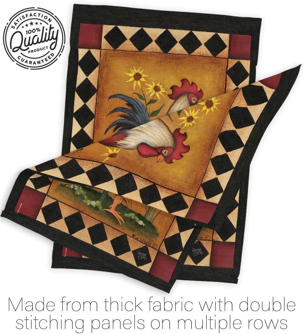 Breeze Decor Rooster Garden Flag Set with Stand Barnyard Cow Horse Farmhouse Pet Nature Farm Animal Creature House Decoration Banner Small Yard Gift Double-Sided, Made in USA