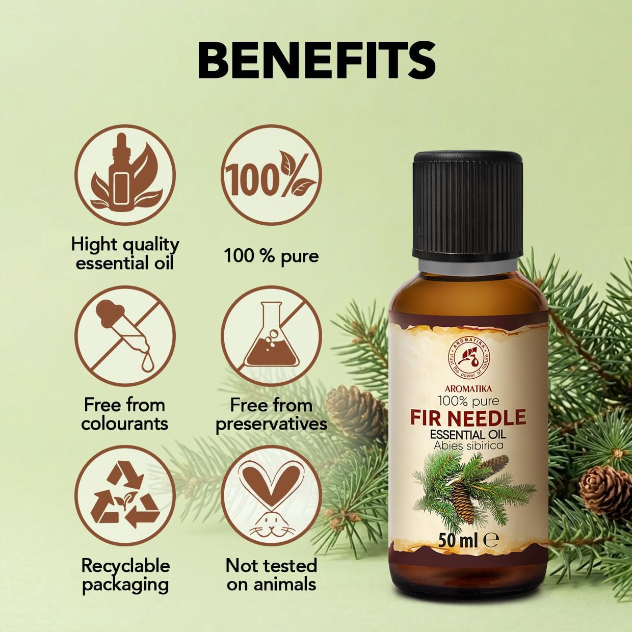 Fir Needle Essential Oil 1.7 Fl Oz - Fir Pure & Natural Oil - Good for Sauna - Body Care - Wellness - Beauty - Massage - Aroma Diffuser - Aromatic Lamp - Room Fragrance
