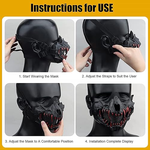 Miniatura 8 de Yzpacc Máscaras de media cara Airsoft Máscara táctica de protección facial con malla para Halloween, Paintball, CS, Caza