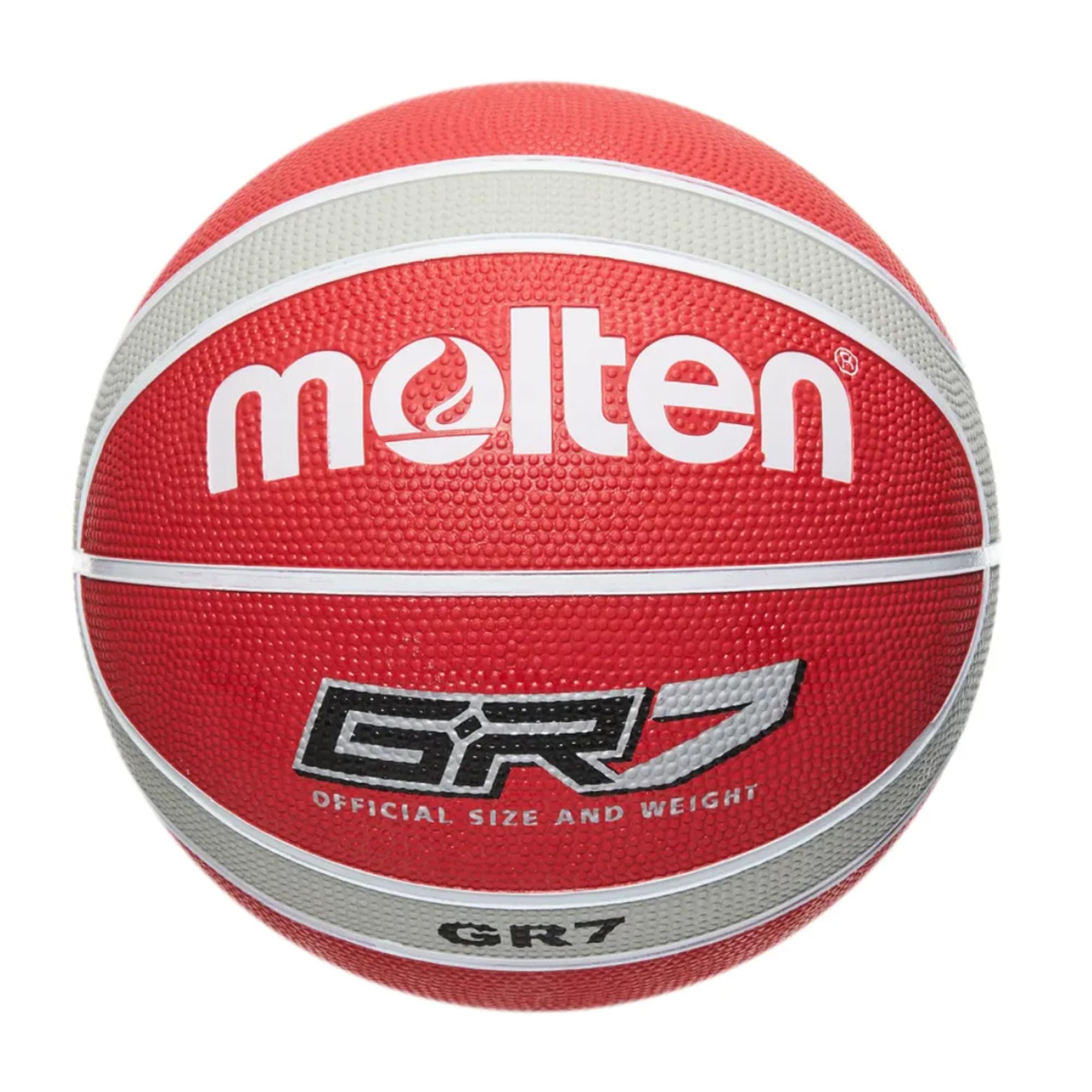 Molten GR Premium Rubber Basketball | Indoor/Outdoor Play | Durable Pro Pebble Grip Texture | Reaction Training | Size 7 | For Boys age 14 plus & Adults | Red & Silver
