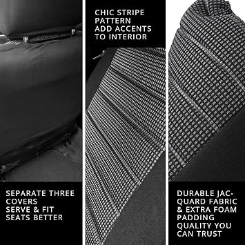 TOYOUN Universal Car Seat Covers Full Set - Jacquard Cloth for Most Sedans, Vans, SUVs, Trucks - Front and Rear Protector, Airbag Compatible - Gray