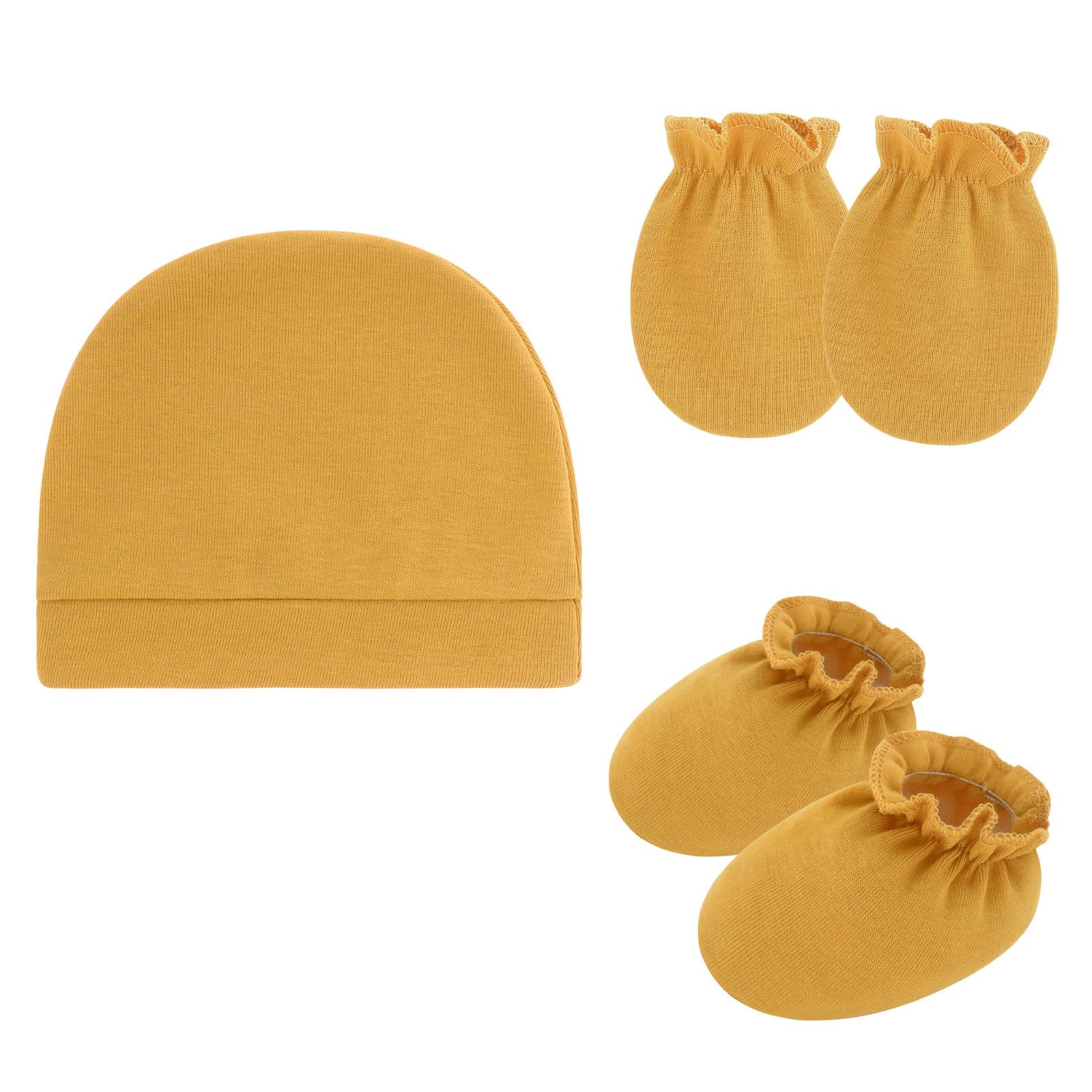 Newborns Baby Scratch Proof Mittens Booties and Bonnet Hat Soft Cotton Headwear Breathable Design for Infant Protections Bonnet Gloves Socks Set
