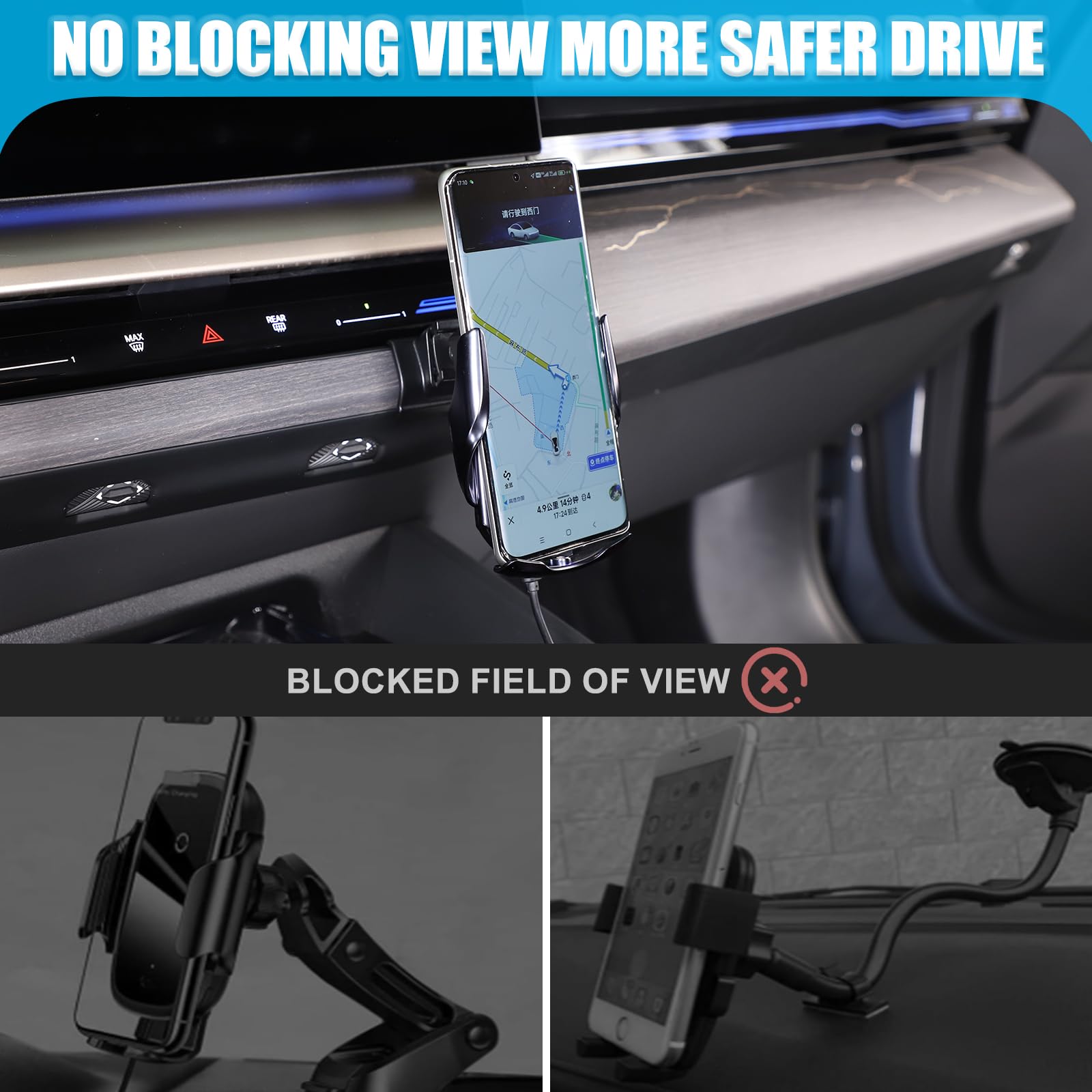 METYOUCAR Soporte de teléfono para coche para B@-m-w Serie 5 G60 2024 2025+soporte fijo giratorio para teléfono móvil para iPhone Android y smartphones universales (carga inalámbrica/estilo C)
