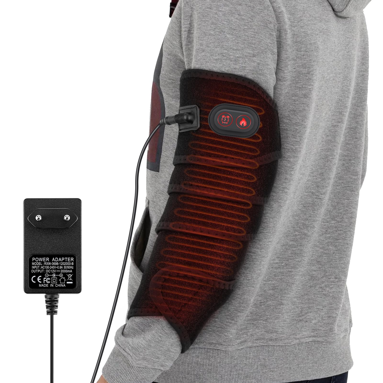 Envoltura De Almohadilla Térmica Para Brazo, Almohadilla Térmica Para Tobillo Pierna Codo Muñeca, Cinturón Envolvente Térmico Con 4 Niveles De Calefacción, 3 Ajustes De Tiempo, Adaptador -Negro