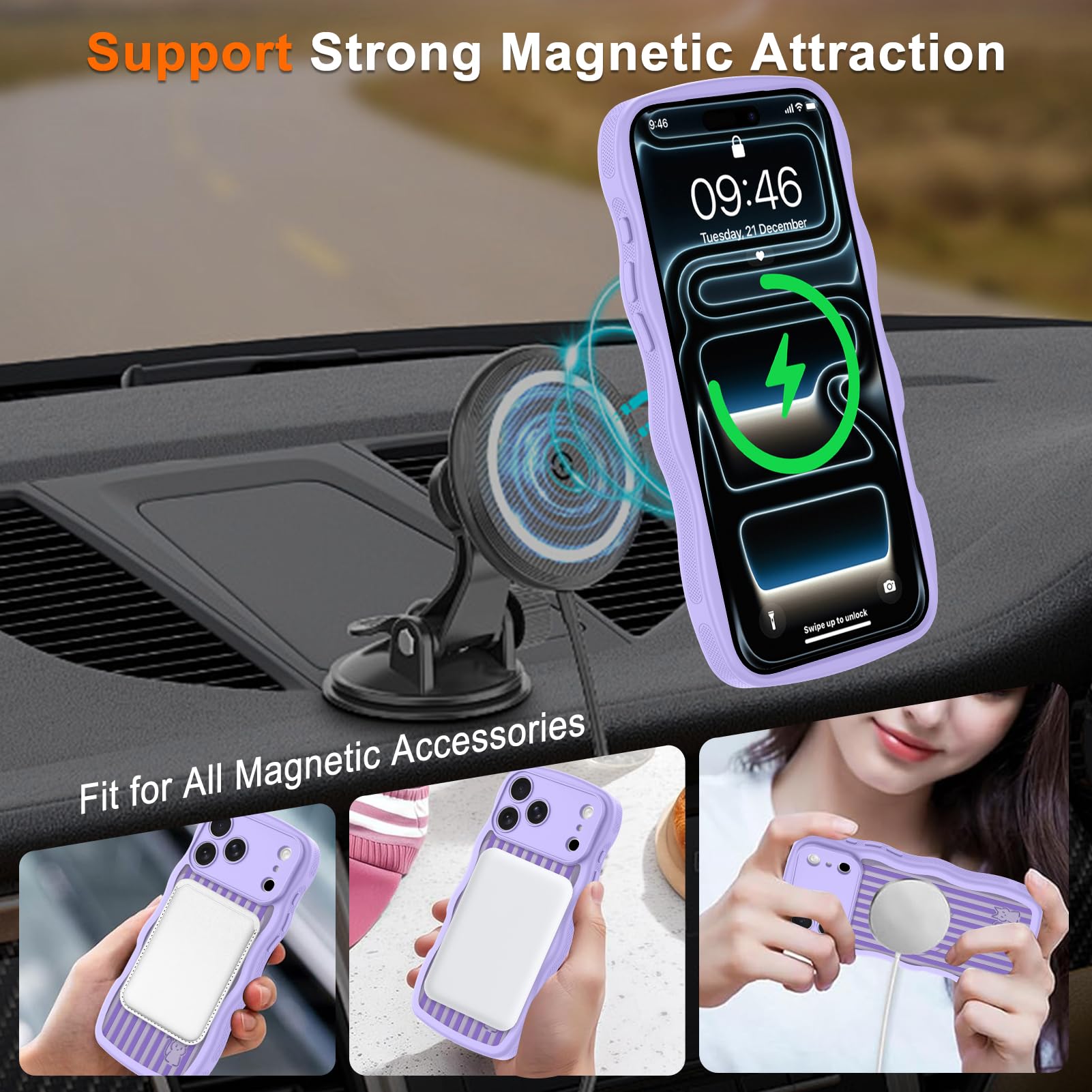 Fiyart Custodia magnetica per iPhone 17 Pro Max, ondulata, riccia, carino