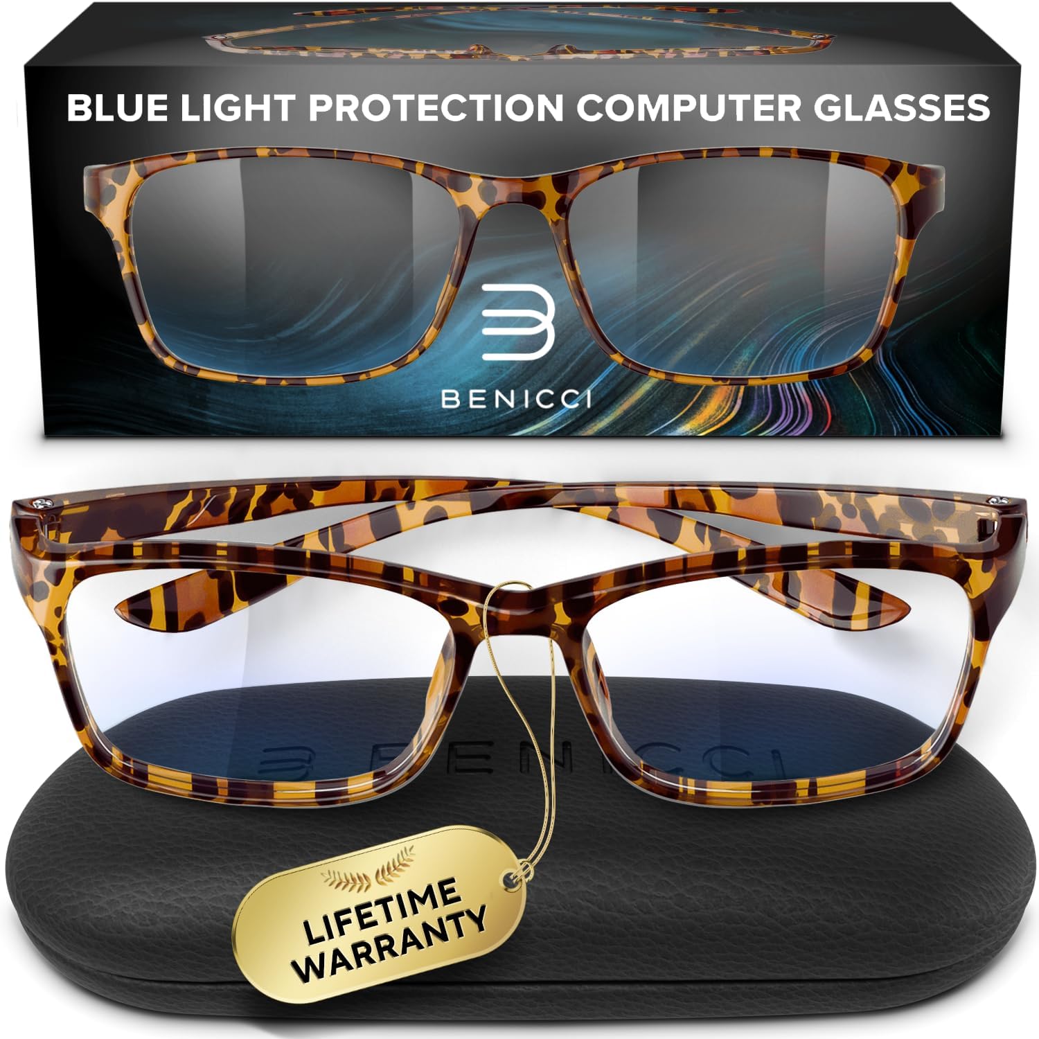 Stylish Blue Light Blocking Glasses for Women & Men – Helps Ease Digital Eye Strain & Headache from Computers, Phones w/Case