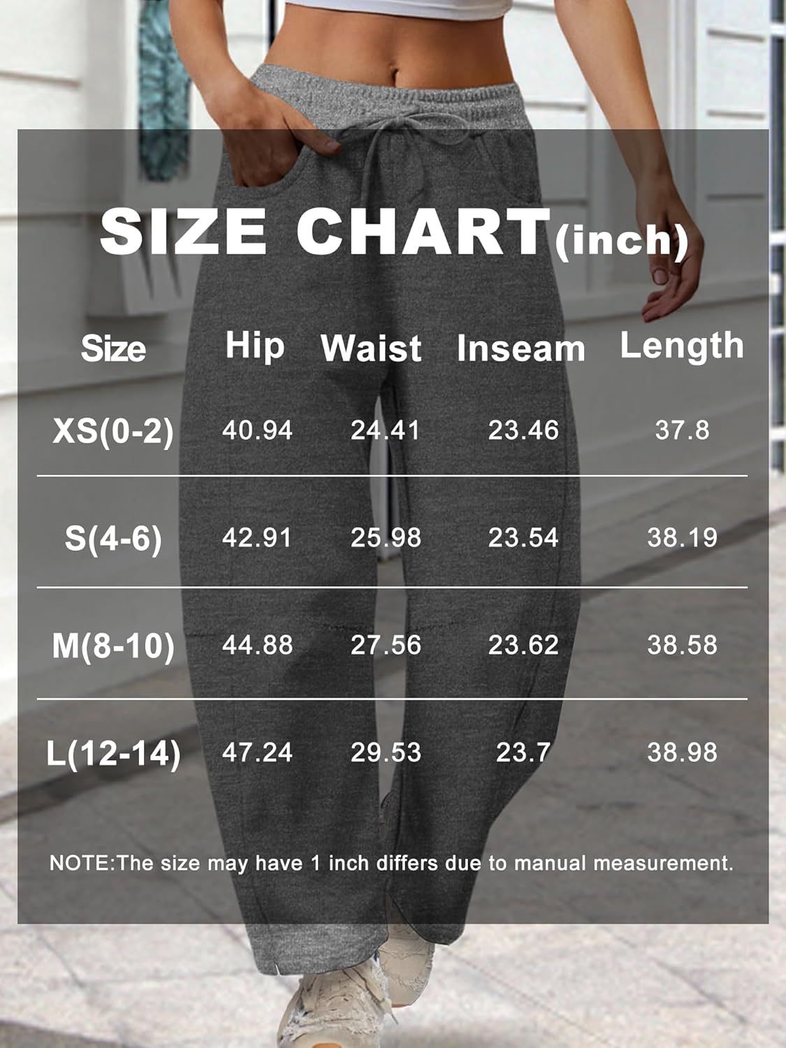 Barrel Sweatpants Women Casual Baggy Wide Leg Gym Trousers with Pockets Dark Grey L - Image 5
