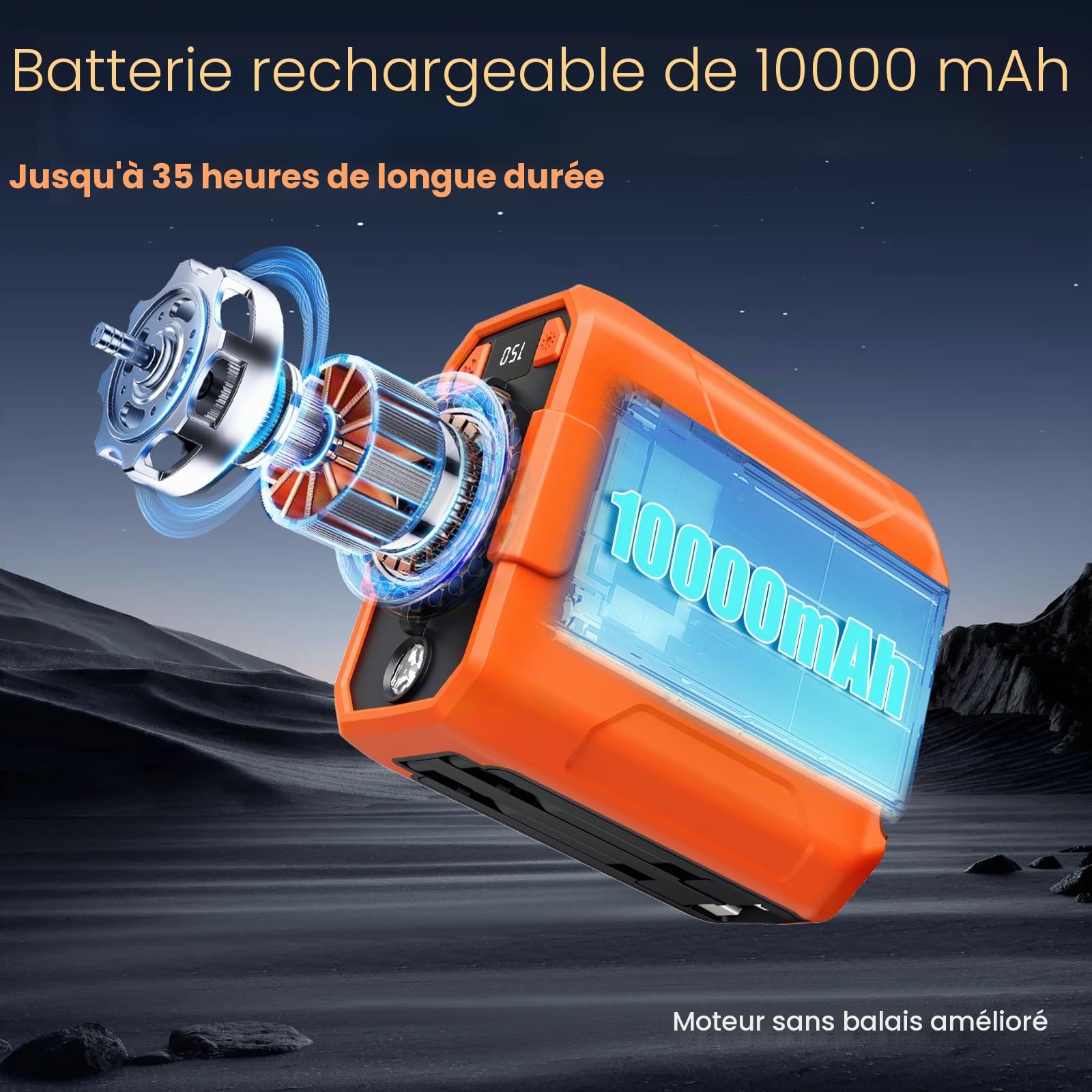 Uplayteck Ventilateur à Pince pour la Taille avec 5 Vitesses, Ventilateur Ceinture Rechargeable 10000mAh, Power Bank, Éclairage LED, Portable Waist Fan en Plein Air, Pêche, Randonnée