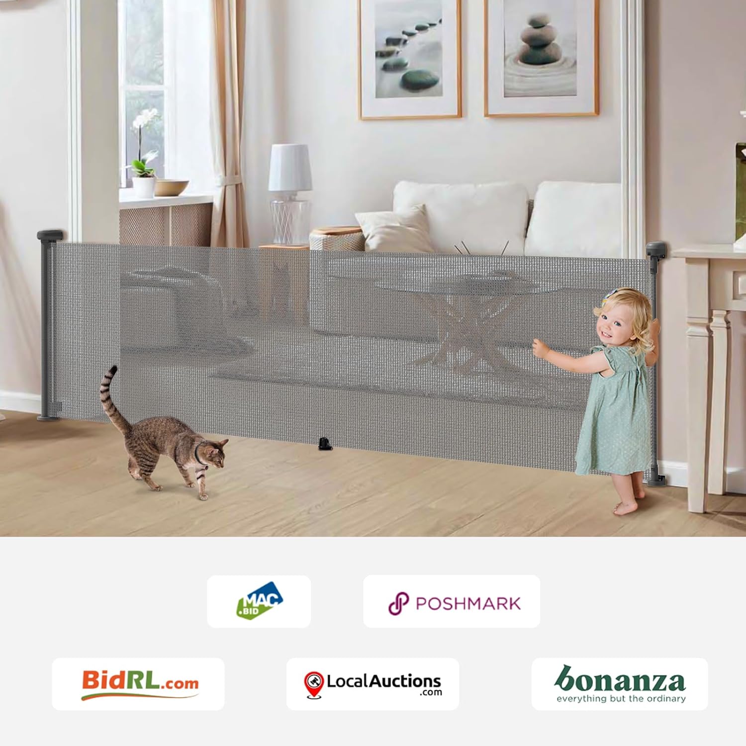 Retractable Baby Gates Extra Wide 100in, OneSide Operation Extra Long