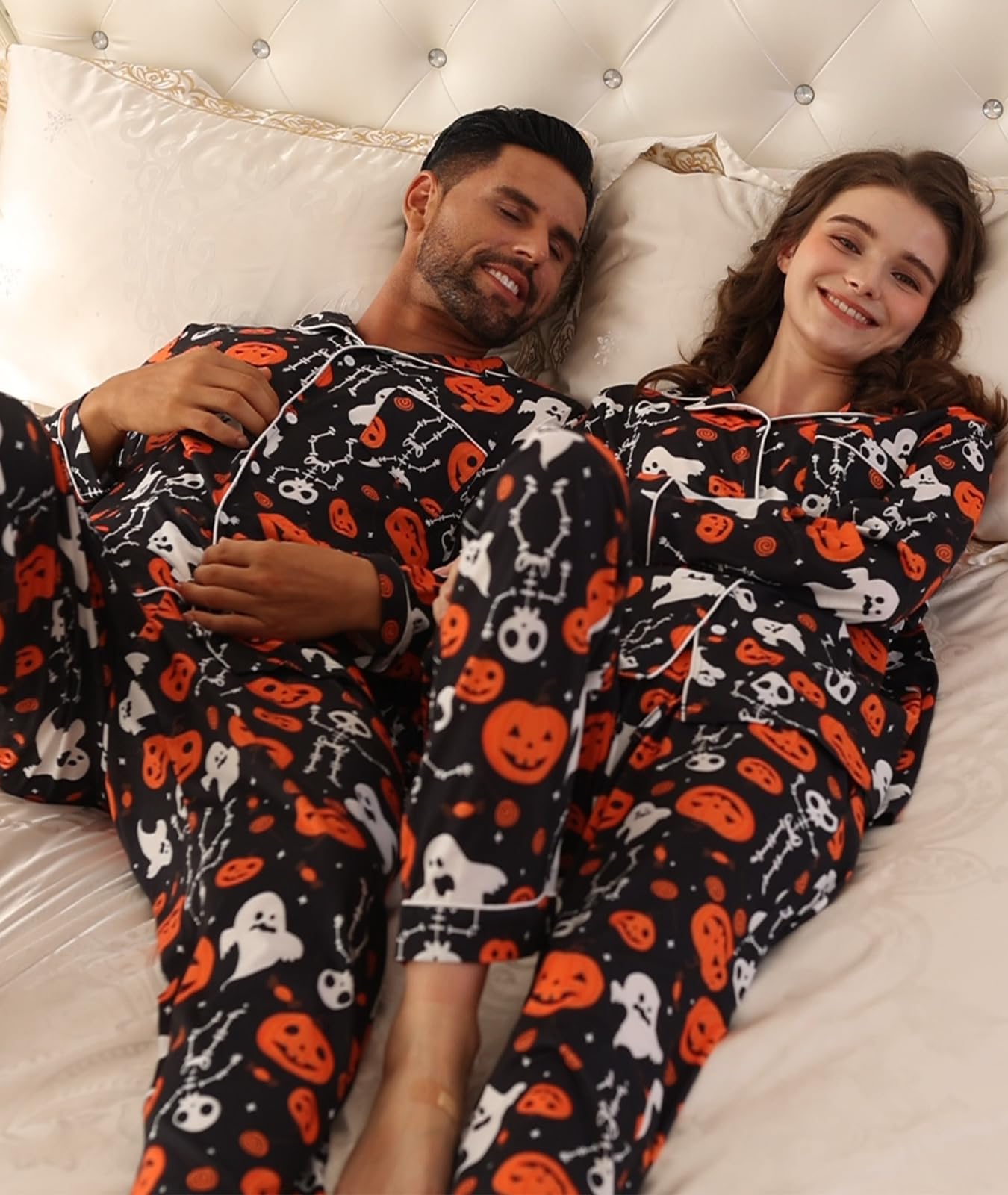 RAISEVERN Conjunto de pijama de Navidad a juego para parejas para mujeres y hombres, pijama de Navidad suave, conjunto de pijama de manga larga, ropa de dormir cálida