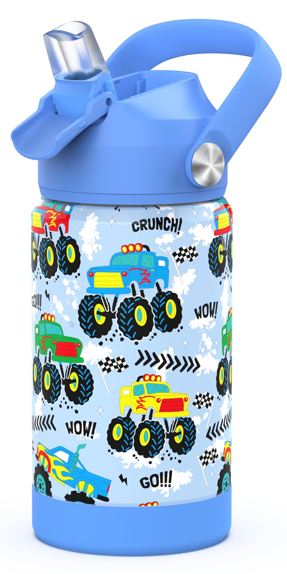 Ntswasd Monster Truck Kids Boys Insulated Water Bottle with Straw,350 Ml Kids Cups with Stainless Steel Leak Proof for School Daycare