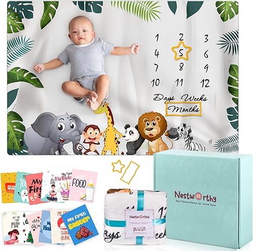 NestWorthy Manta de hito para bebé para niño, forro polar de franela de alta calidad, elegante, suave y acogedora manta de mes para bebé, captura NestWorthy Manta de hito para bebé para niño, forro polar de franela de alta calidad, elegante, suave y acogedora manta de mes para bebé, captura