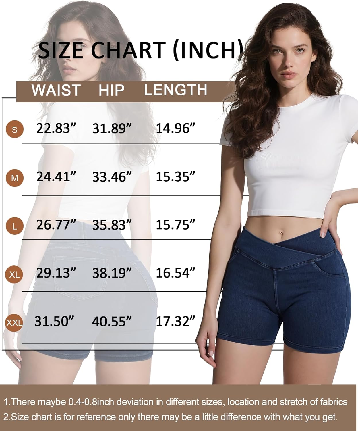 Women’s Stretchy Jean Shorts Crossover High Waisted Pull On Denim Shorts with Pockets - Image 4