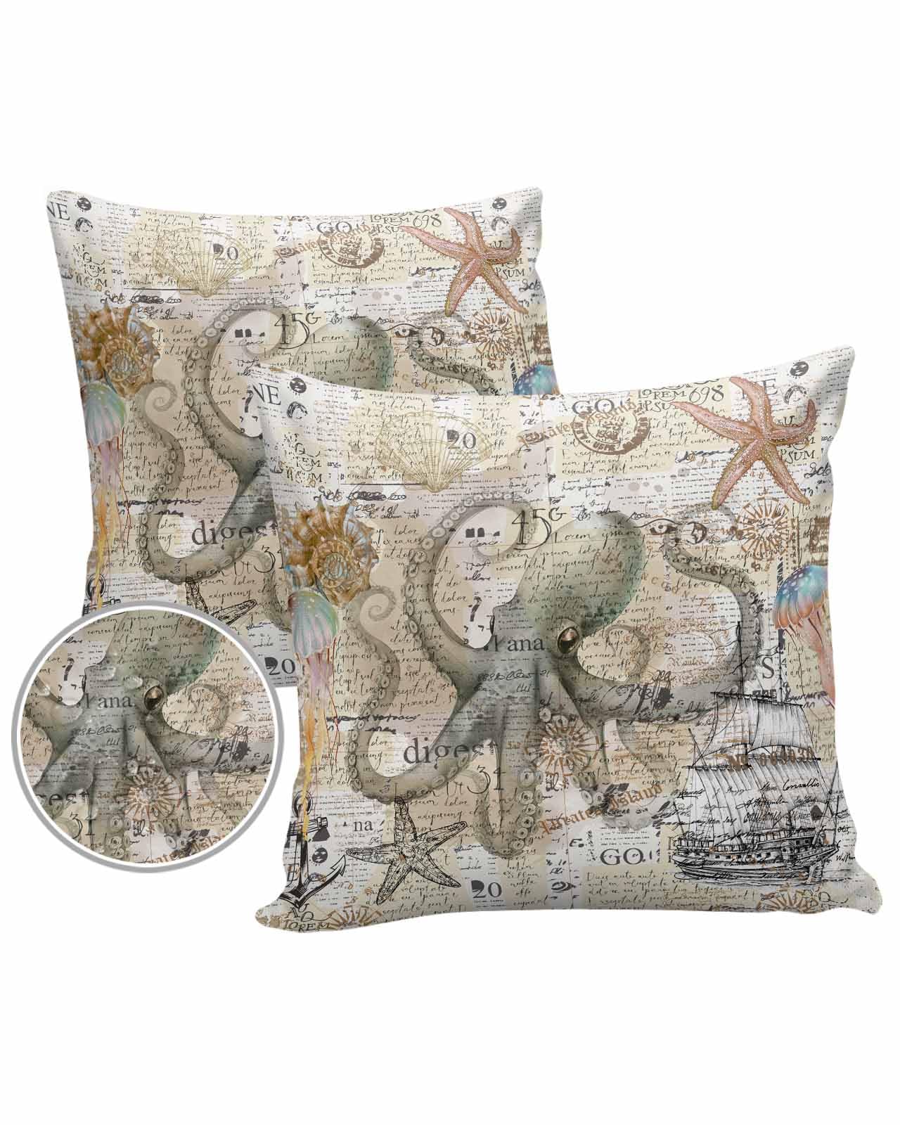 Brown Octopus Outdoor Pillow Covers Waterproof,All Weather Cushion Case Set of 2 Decorative Pillowcases for Sofa Couch Bed Decor Patio Furniture 18
