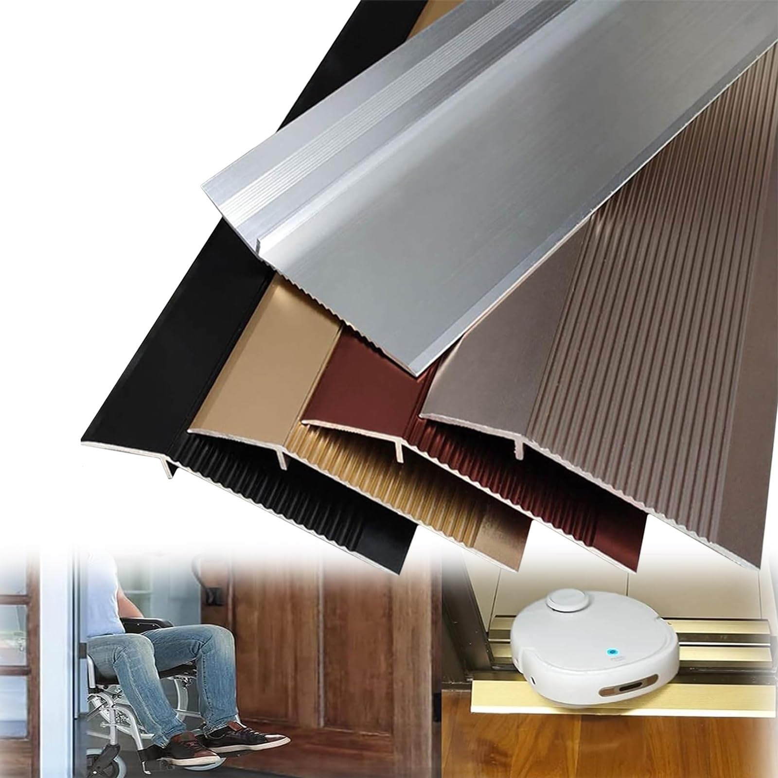 SAGIDAR Barre De Seuil en Aluminium, Baguette Recouvrement Raccordement D'espace, Rampe D'entrée pour Une Différence De Taille De 1-3,5cm, Facile À Installer, Bande Transition De 10cm Large