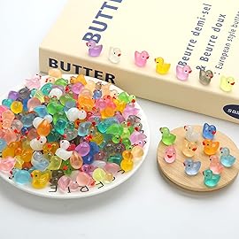 GWAHSA 240pcs Luminous Mini Resin Ducks, Tiny Animals Bulk Glow in The Dark Small Plastic Miniature Ducks Figures for Dollhouse Decor Micro Garden Home Landscape Aquarium Craft Gifts Party Favors Toys