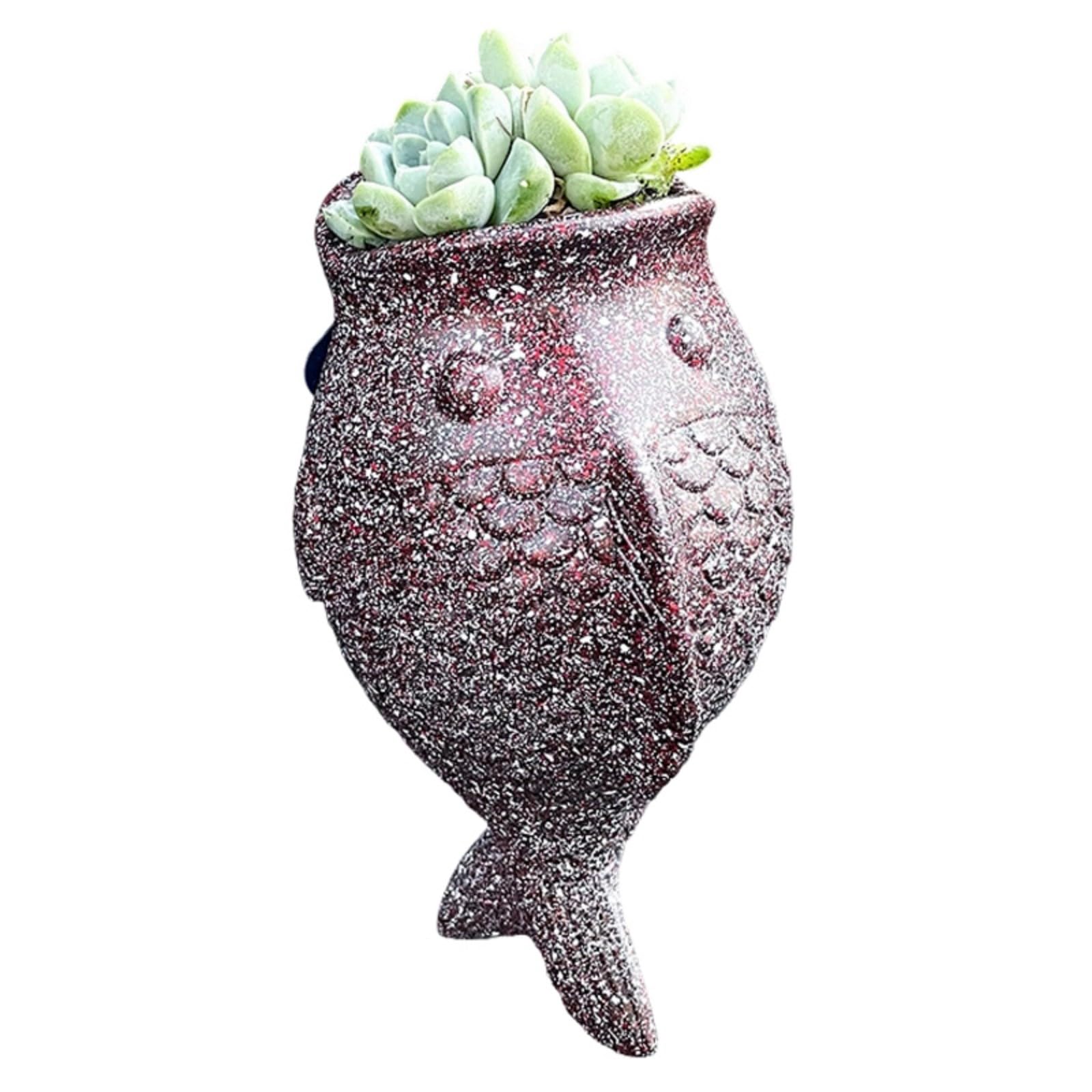 WLNEXT Creative Wall Mount Fish Planter Easy Install Resin Indoor Outdoor Decor Handicraft Hanging Planter Resin Decorative