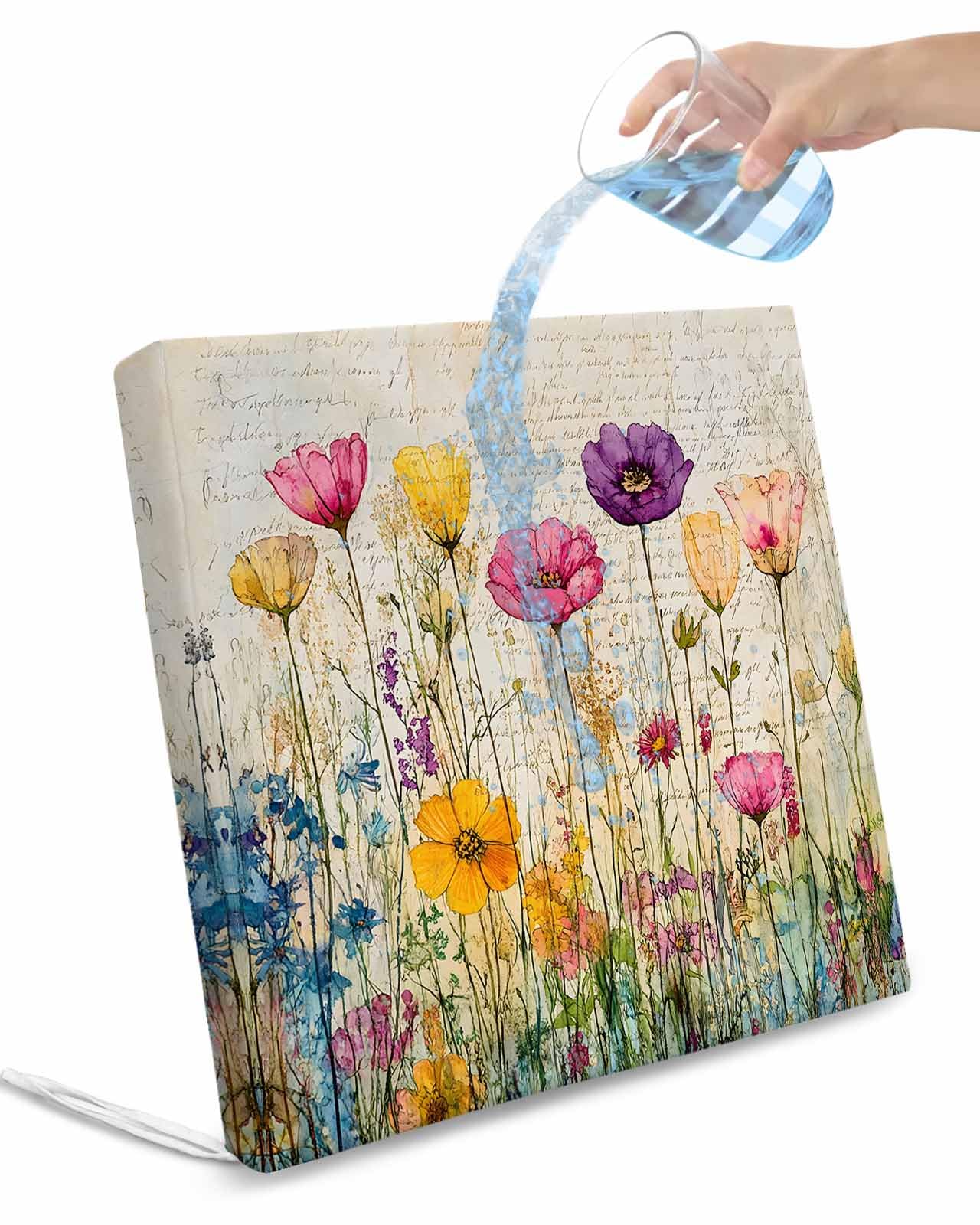 2 Pack Spring Floral Waterproof Cushion Covers with Ties, Outdoor Patio Chaise Lounge Chair Seat Cushion Slip Covers Replacement(Only Cover) Summer Botanical Watercolor Flowers Pastoral 24