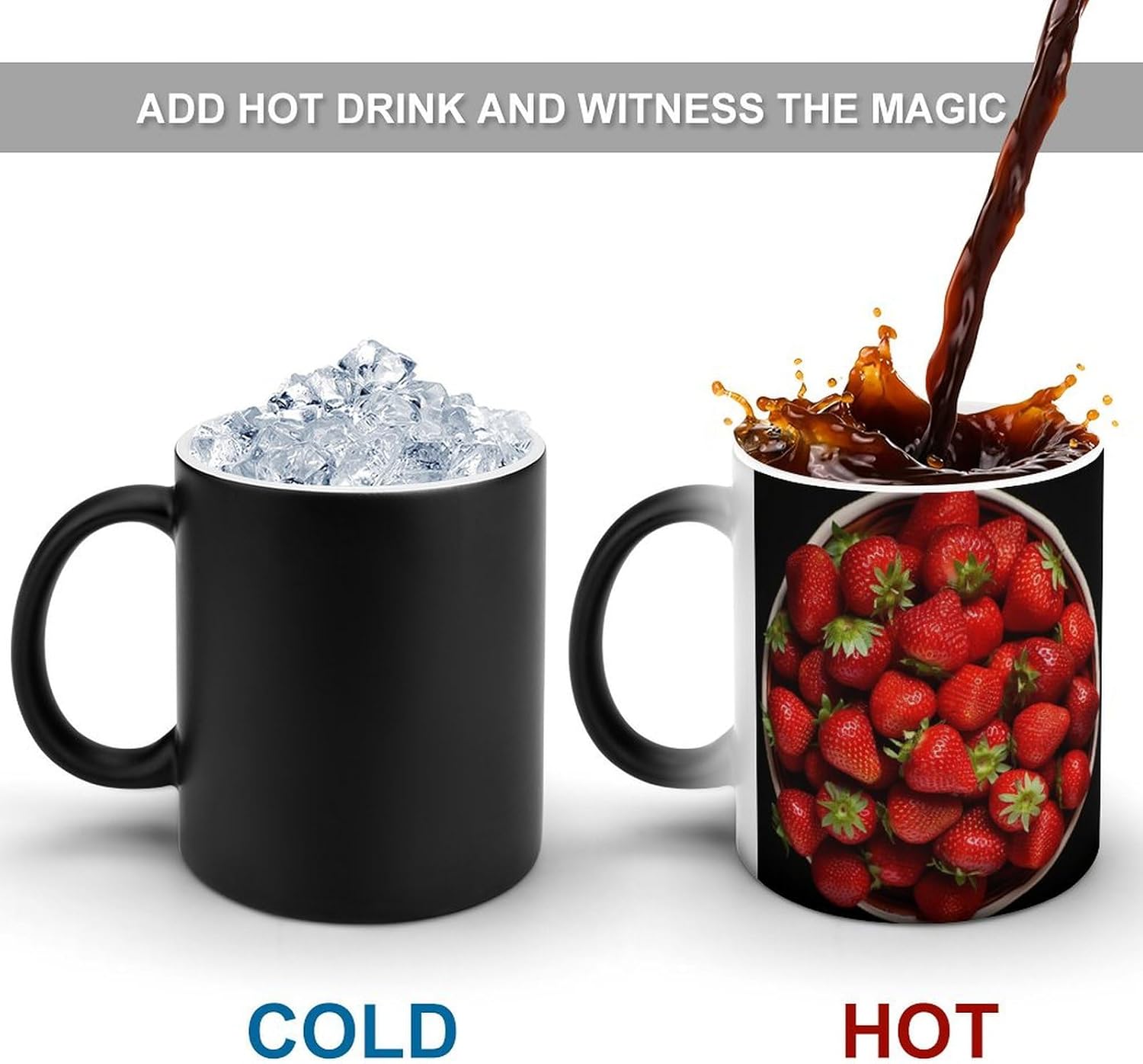 Color Changing Cups,Strawberries in Bowl Printed 11 Oz Ceramic Cups for Birthday Men Women